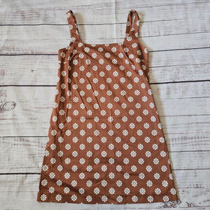 Maeve Anthropologie Brown Floral Square Neck Cotton Mini Dress Womens XS